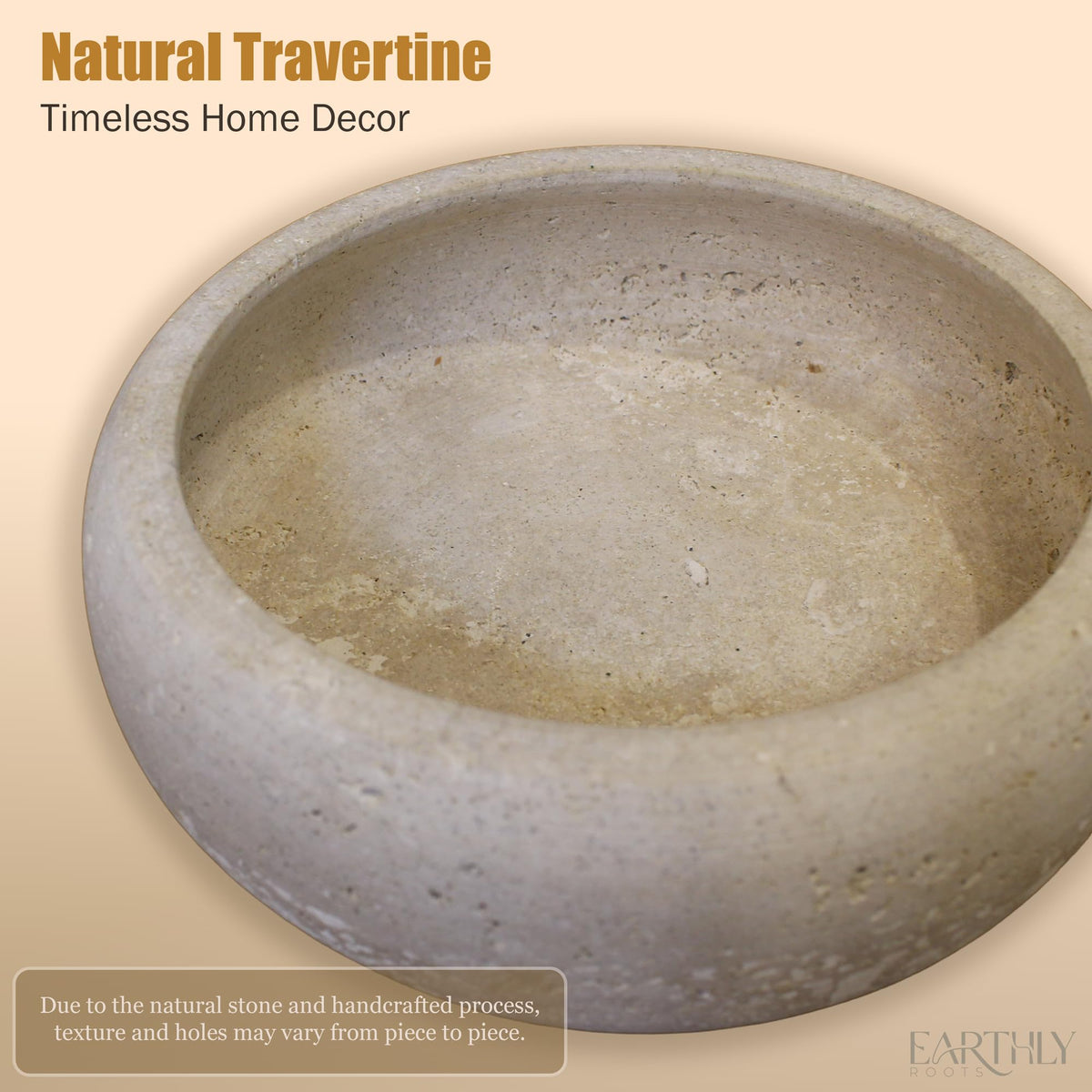 EARTHLY ROOTS Travertine Decorative Bowl, 7.5” Natural Stone Candy Bowl, Coffee Table Catchall Dish for Living Room, Candle, Key, Trinket Holder & Hand Crafted Home Decor