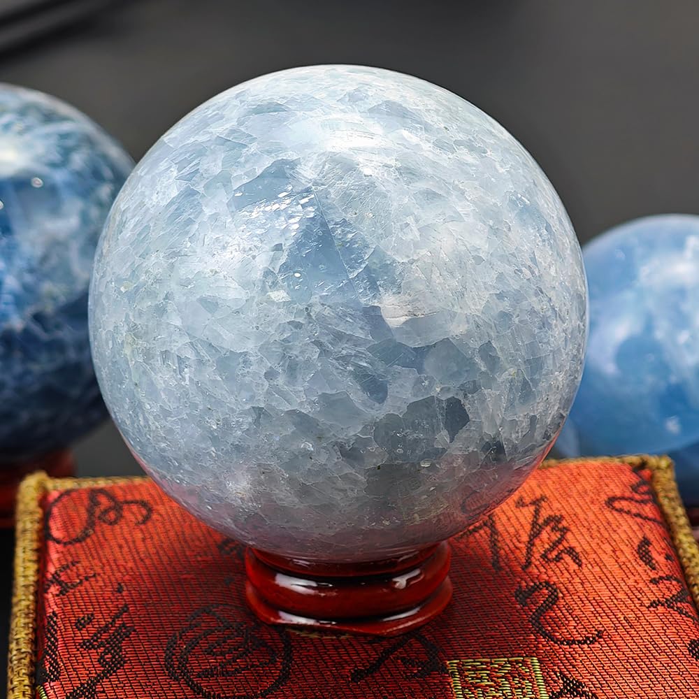 2-2.4 inch (5-6 cm) Natural Celestite Crystal Ball with Stand, Hand Polished Celestite Sphere, Reiki Healing Decorative Gemstone Sphere, Feng Shui Home Ornament, Mineral Crystal Collection Gift