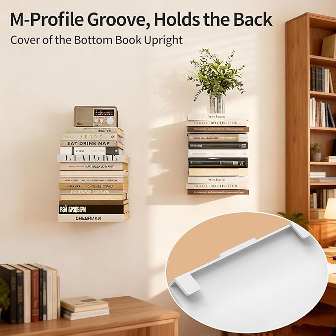 Invisible Floating Bookshelves 4 Tier, Heavy Duty Metal Book Organizer