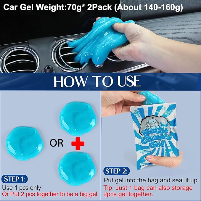 Car Interior Duster Detail Brush Cleaning Gel Kit, Soft Dash Vent Dusting Slime