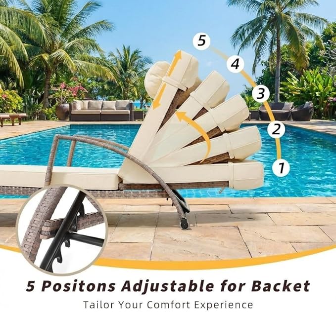 GarveeLife Outdoor Wicker Chaise Lounge Chair