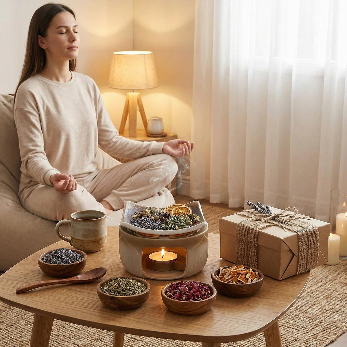 YSZYPETHE Handmade Ceramic Aromatherapy Diffuser,Herb Burner & Candle Wax Warmer with Tealight Holder, Home Fragrance Accessories forRelaxation & Meditation（3.15 * 2.95 * 2.95）