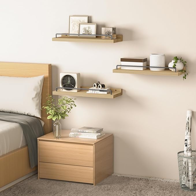 RYOFOBETTO Floating Shelves for Wall Decor, Light Brown Wood Shelves for