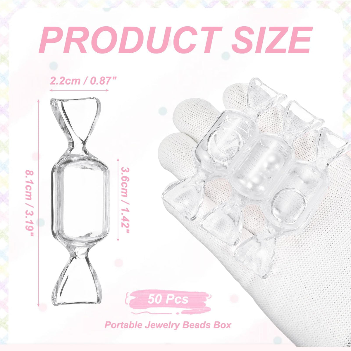 PATIKIL 50Pcs Candy Shaped Jewelry Box, Mini Plastic Jewelry Organizer Earrings Beads Bracelet Small Items Storage Container for Travel Wedding Christmas, Transparent