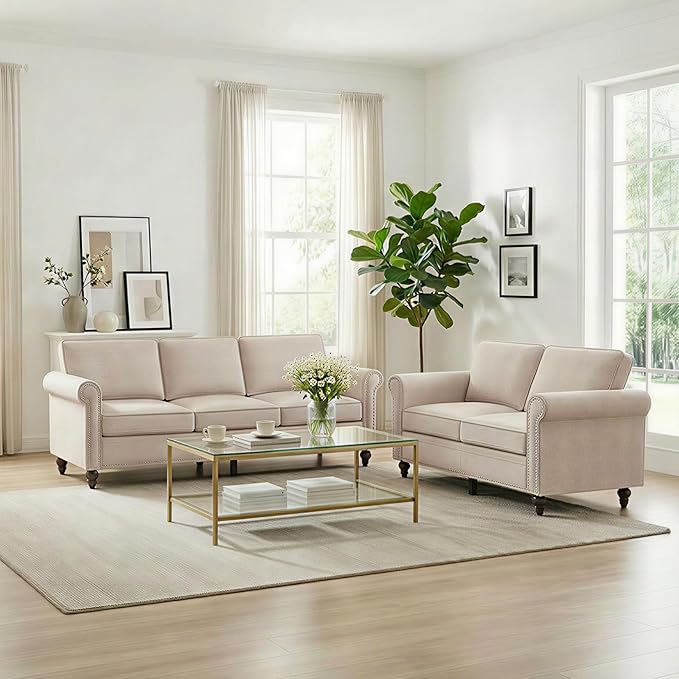 Living Room Sofa Sets 2 Piece, Modern 3 Seater Sofa and Loveseat Couch Sets