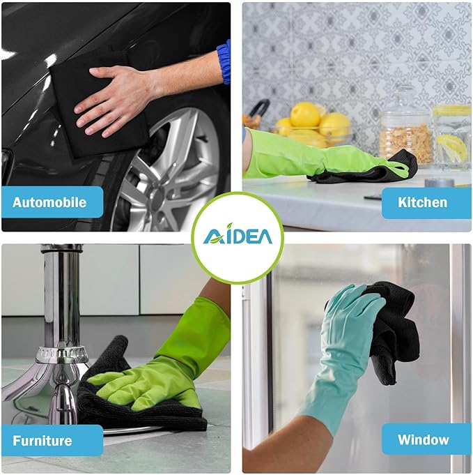 AIDEA Microfiber Cleaning Cloth Black 12PK, Microfiber Towels