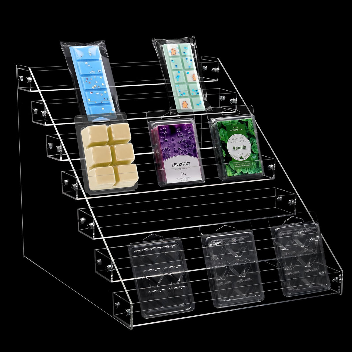 12“ Wax Melt Holder Display 7 Tier Acrylic Riser Display Stands Wax Melts Storage Clear Acrylic Display Shelf For Wax Melt Clamshells Wax Melt Candles Wax Cubes Wax Tarts Wax Block（NO Wax Melts）