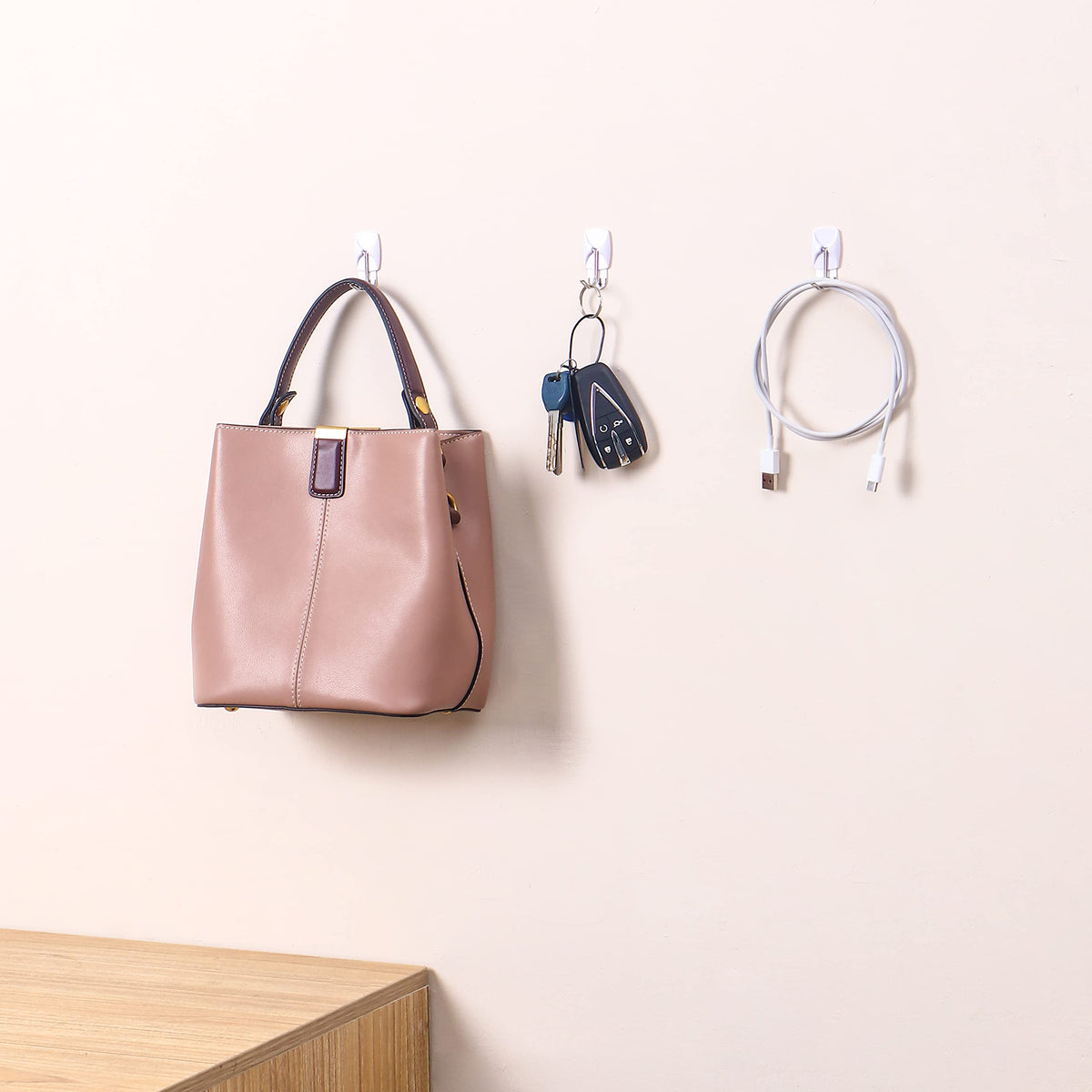 MOVELYST 32 Small Hooks+40 Removable Strips, White Wire Hanger Hooks, Heavy Duty with Adhesive Strips, Damage-Free Utility Hooks, No Tools Wall Hook for Hanging, Value Pack