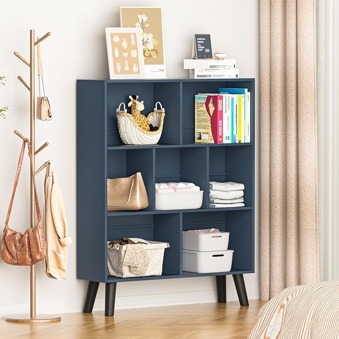 YAHARBO Blue Bookshelf, 3 Tier Book Shelf