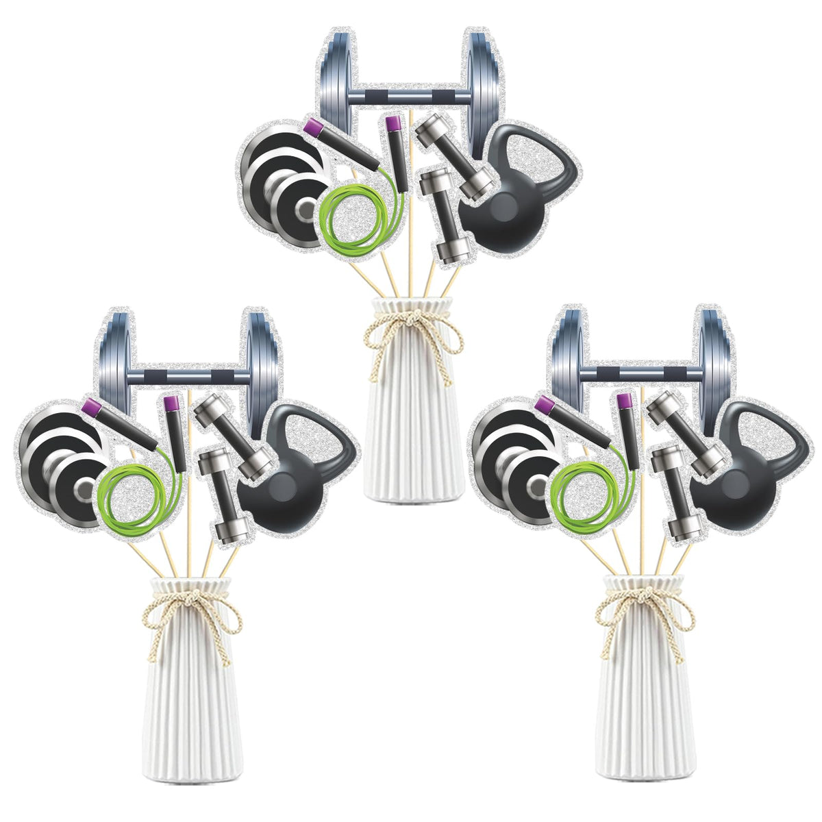 Set of 15,Gym Theme Centerpiece Sticks,Weight Lifting Motion Table Toppers,Biceps Dumbbells Kettlebells Bodybuilding Cupcake Picks,Fitness Themed Birthday Party Decorations