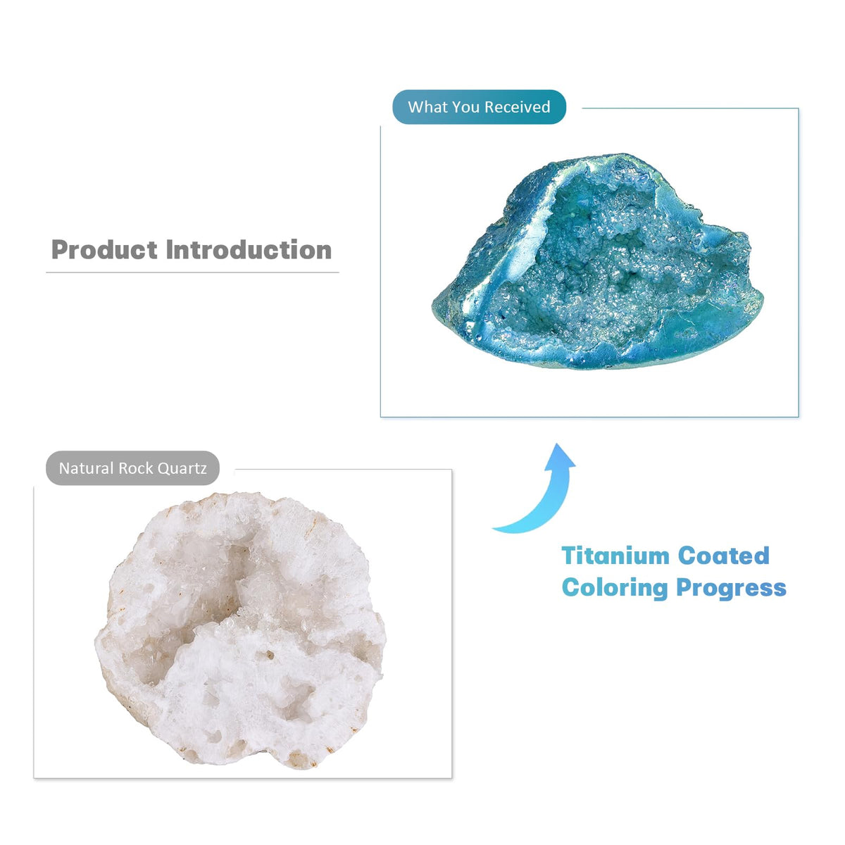 mookaitedecor Angel Aura Quartz Geode Stone Titanium Coated Natural Rock Crystal Cluster Specimen for Reiki Healing Meditation Home Decor 0.22-0.44 LB, Light Blue