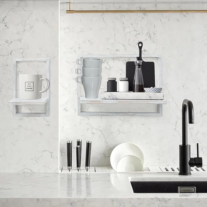 PHOENANCEE Square Floating Shelves, Framed Wall Shelf Decorative Set of 4