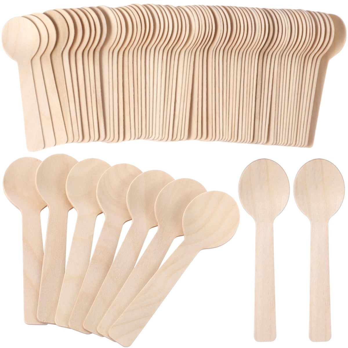 Teenyyou 3000 Pcs Mini Wooden Spoons 3.94 Inch Disposable Small Wooden Ice Cream Spoon Tiny Sampling Spoons Bulk Natural Birchwood Tasting Cutlery Scoop for Parties, Weddings, Camping