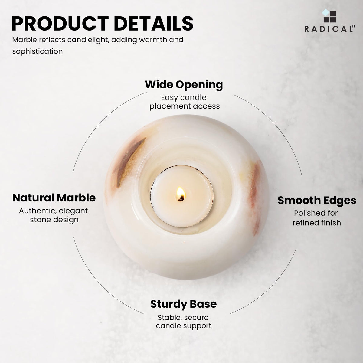 Radicaln Marble Tealight Candle Holder 4" Inch White Onyx Handmade Decorative Votive Candle Holder for Home Decor, Elegant Set of 3 Mini Candle Holders & Marble Taper Holder for Housewarming Gifts