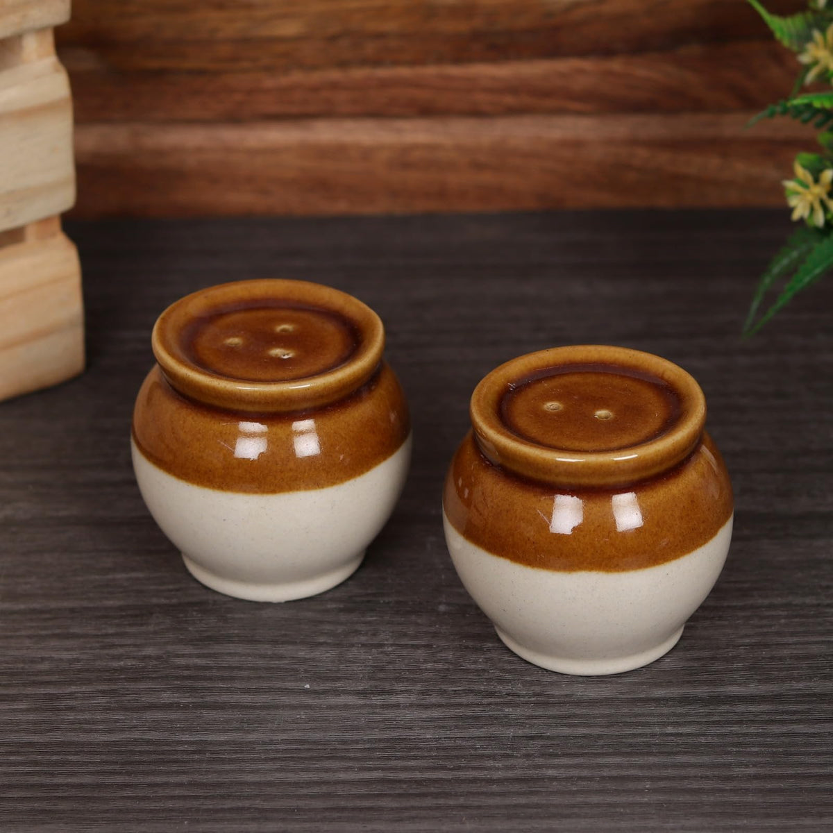 Ceramic Salt and Pepper Shaker and Dispenser with Perfect Holes, Suitable for Home, Cafe, Dining Table, Kitchen Set of 2,Matka design