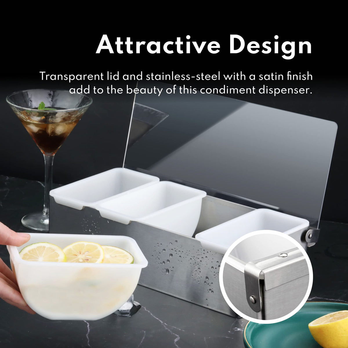 New Star Foodservice Multi-Compartment Restaurant-Grade Condiment Dispensers with 3 Compartments, Silver, Stainless Steel