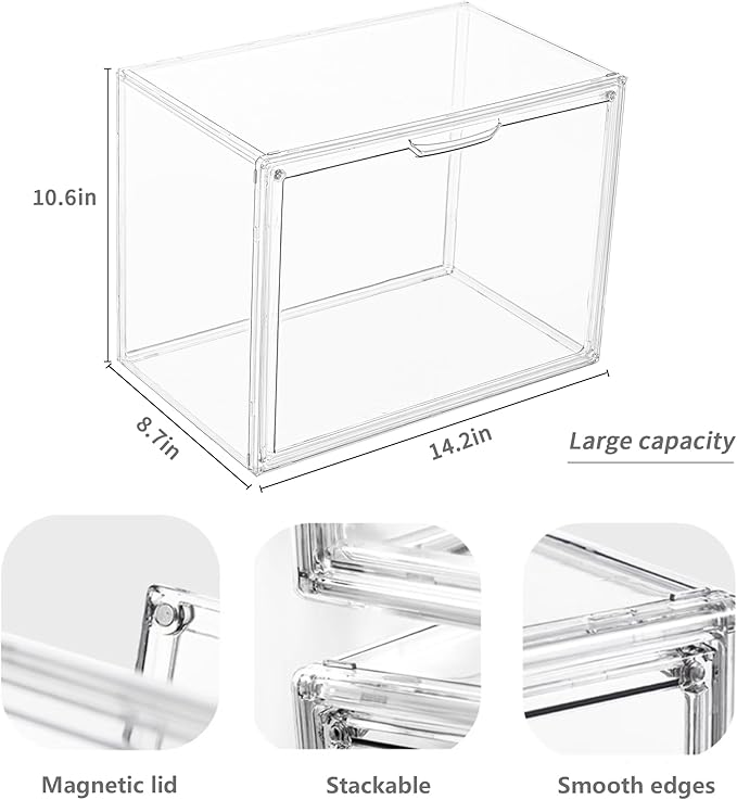 Clear Acrylic Display Case, Stackable Plastic Storage Bins