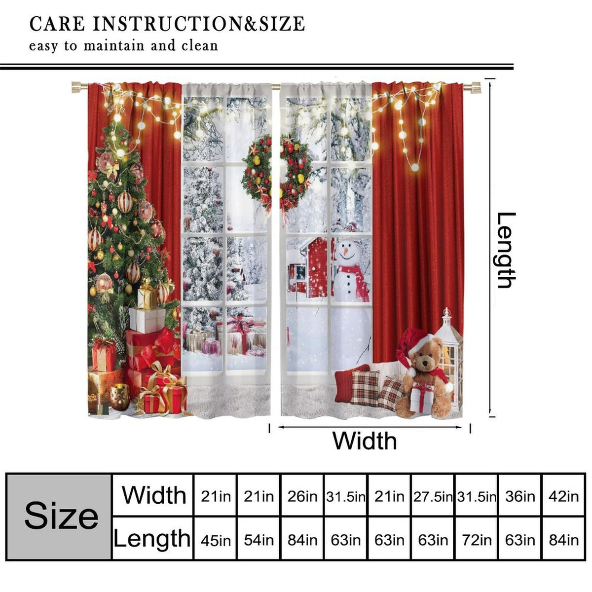 FengMingRui Merry Christmas Curtains Winter Festival Snowman Christmas Tree New Year Christmas Window Treatment Bedroom Living Room Decoration Blackout Decor Window Drapes 52" W X 84" L
