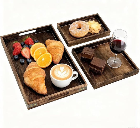 3-Piece Wooden Serving Tray Set