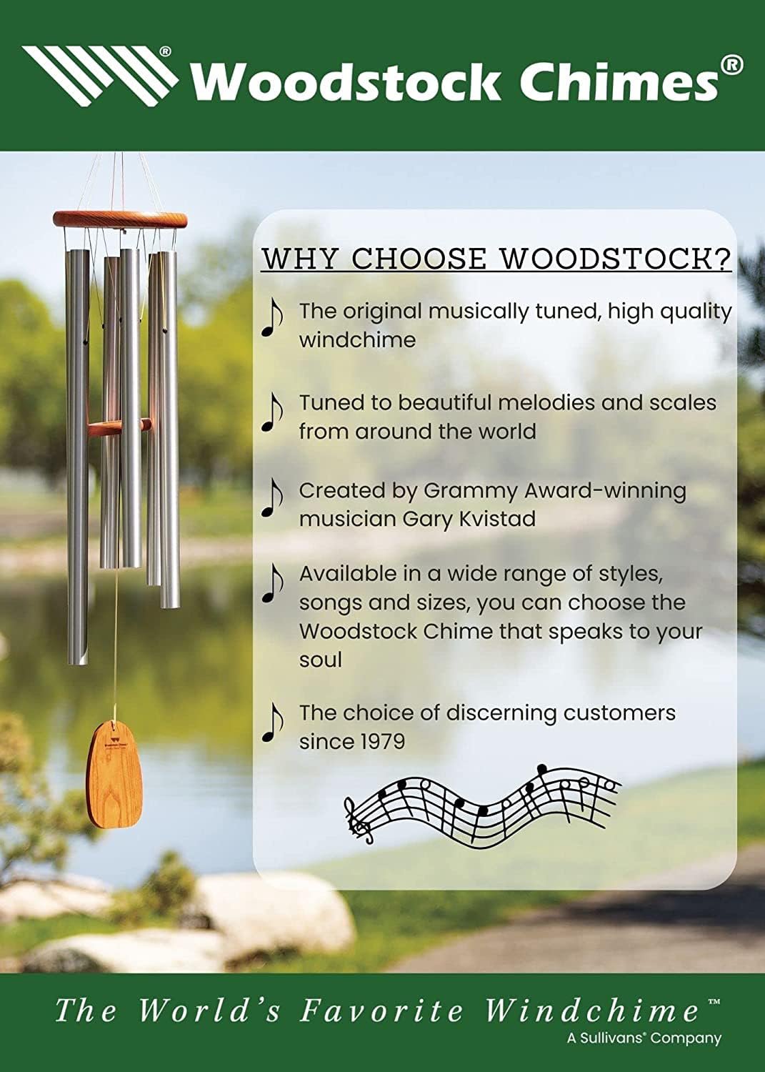 Woodstock Chimes Heroic Windbell Wind Chime for Outside 24" Medium Green,Deep Tone Sound, Outdoor Decor for Patio, Porch, Garden HWMG
