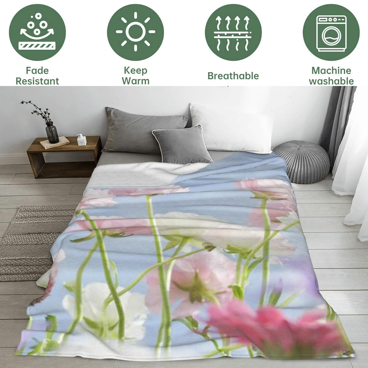 Bidesk Pretty Crane Blanket Soft Flannel Throw Blanket, Cozy & Warm Yet Lightweight Blankets for Travel, Couch, Bed, for Men Women Adults, Fuzzy Outdoor Comfort Wrap 60"×50"