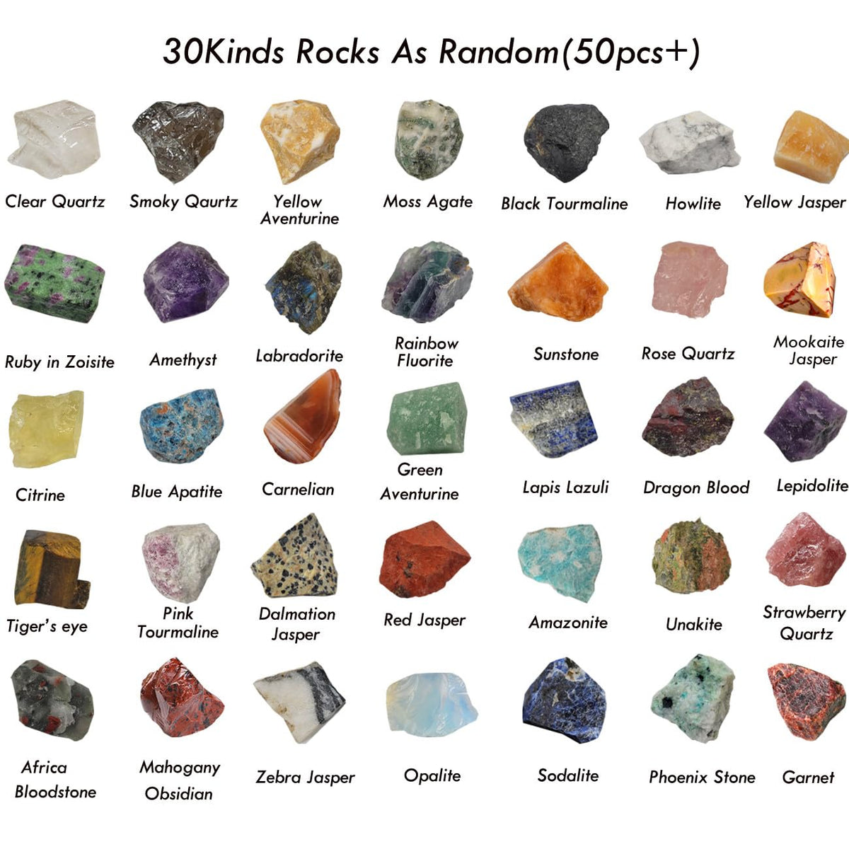 50Pcs+ (3.6lb) Natural Rocks for Tumbling,30Kinds Bulk Gemstone Raw Crystals Rough Stones for Polishing Wicca & Reiki Crystal Healing,Blue Apatite,Black Tourmaline,Citrine (Mix Color)