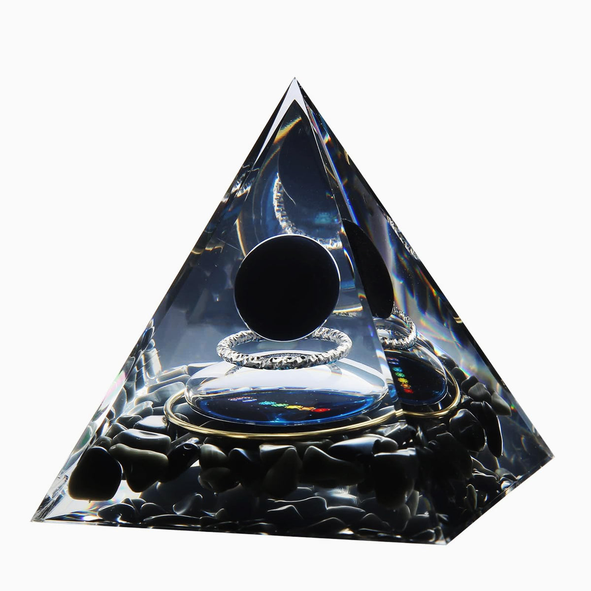 Orgone Pyramid - Positive Energy Source for Meditation, Stress Relief, Wealth Attraction | Crystal Pyramid Orgonite with Protection Crystals | Ideal Energy Generator & Stylish Room Decor