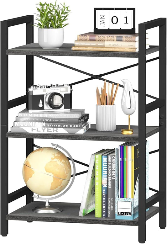 Yoobure Bookshelf Small Book Shelf, Solid Industrial 3 Tier Shelf Bookcase