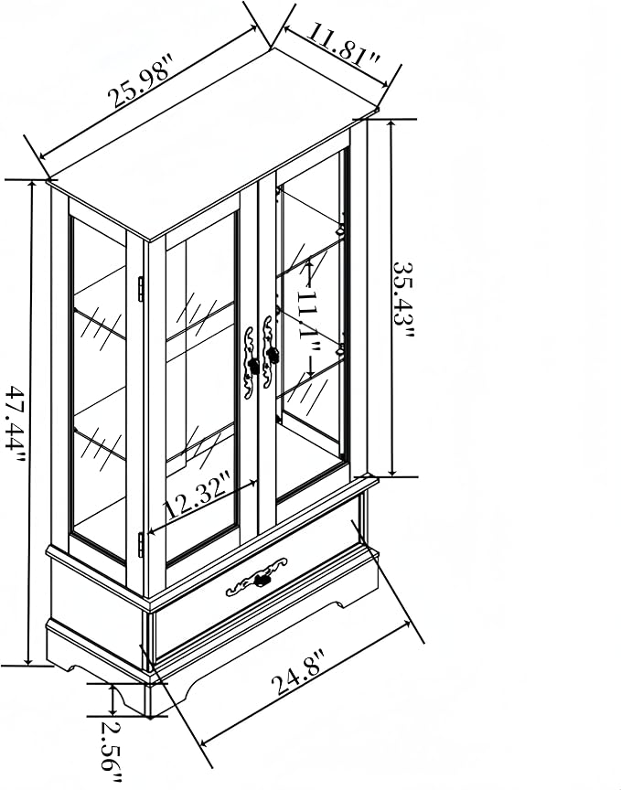 Lighted Glass Cabinet, Curio Display Cabinet