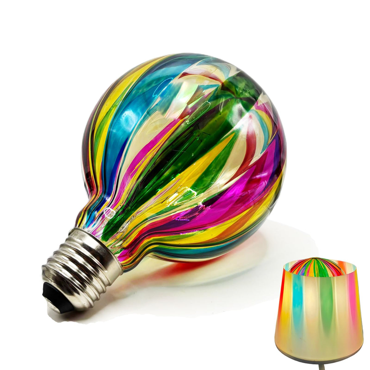 POXIN G95 Glass LED Light Bulb,E26 Base Warm Light 2700K 6 Watts LED Light Bulbs,Rainbow Sunflower Tiffany Lamp for Bedside Living Room Dormitory Dining Room Decorate Gift