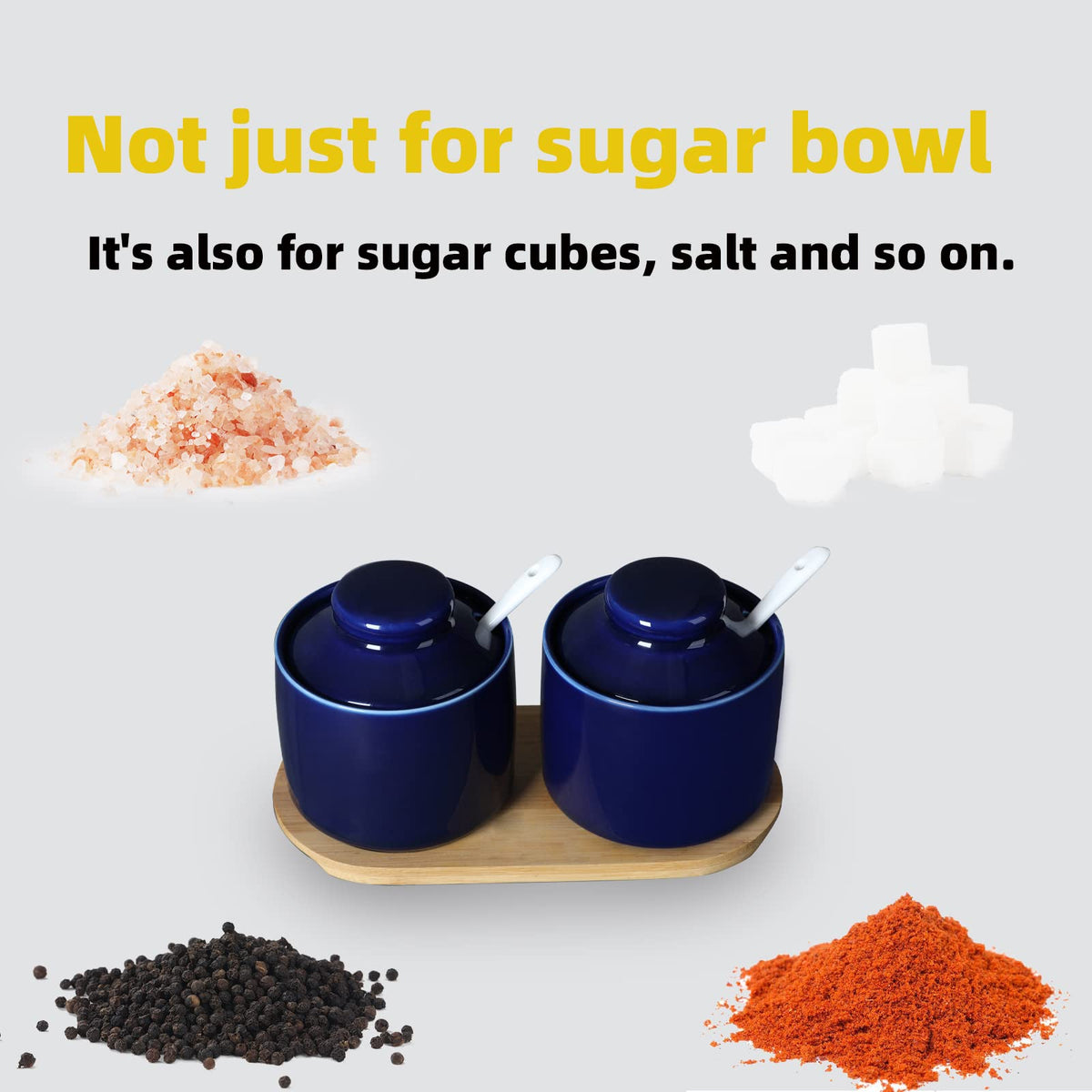 ONTUBE Ceramic Sugar Bowl with Tray and Spoon Set of 2, 8oz (Navy)