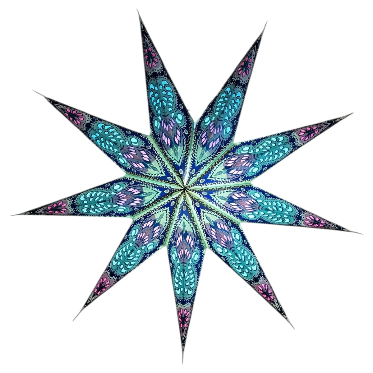 YEPSIO Lantern Lampshade Paper Star Light Shades Large 60cm Hanging Decorations for Christmas Wedding Home Decoration Birthday Party Foldable 9 Pointed Star (Glitter Blue, Purple, Red)