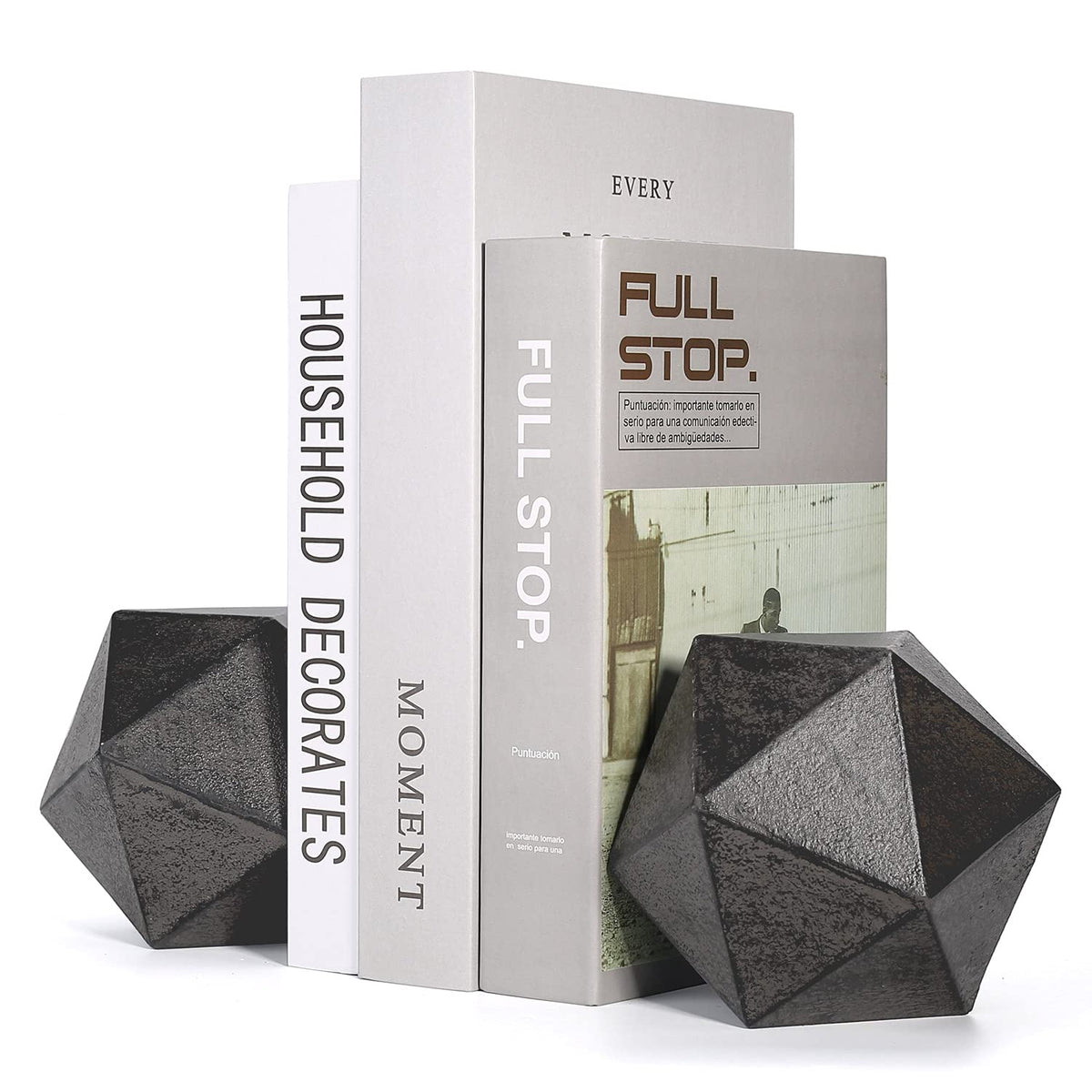 Ambipolar Geometric Decorative Ball Shaped Bookends, Modern Cast Iron Black Bookends for Office Desk, Book Shelf, Room Decor, Home Office, Book Stand or Organizer, Set of 2. Antique Black