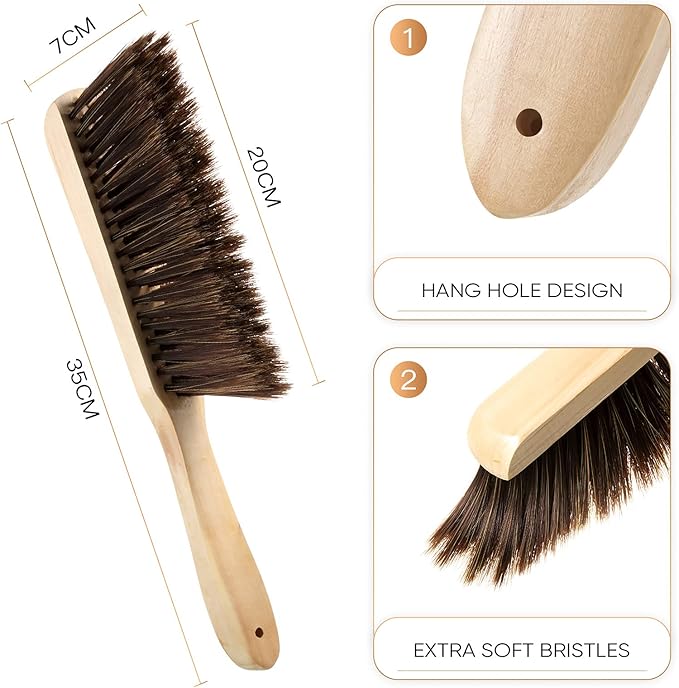 Patelai 2 Pieces Wooden Bench Brushes, Soft Bristles, Long Wood Handle