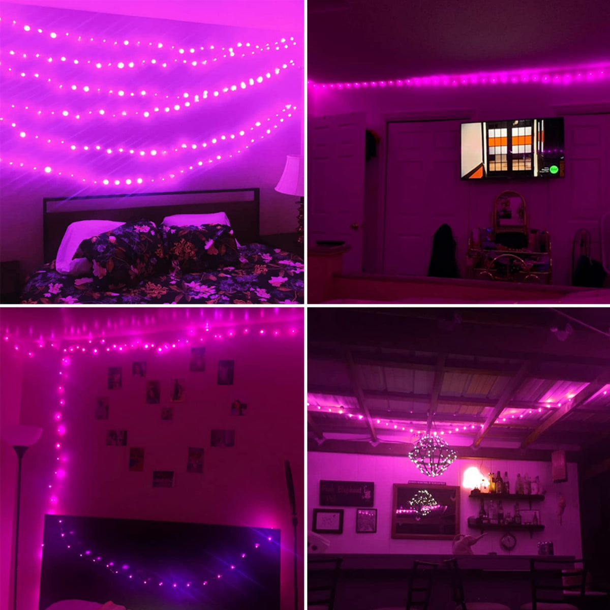 RUICHEN Plug in Fairy Lights with Switch, Waterproof 33 Ft 100 LED Silver Wire Starry String Firefly Lights for Christmas, Easter, Valentines Day, Parties, Wedding, Vases, Craft, Pink