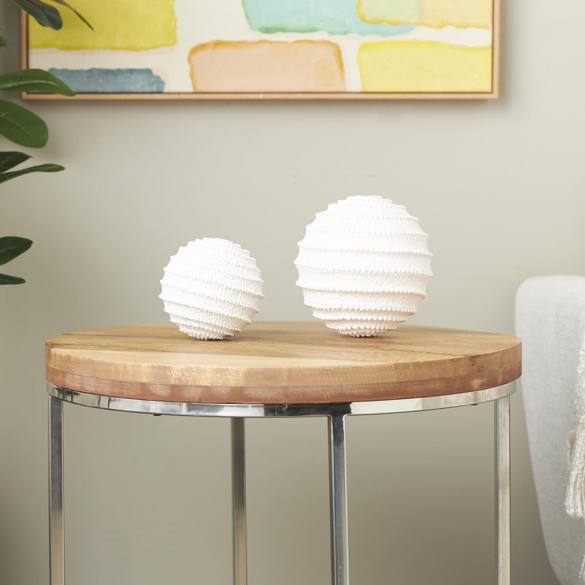 Deco 79 Resin Coral Decorative Sculpture Textured Home Decor Statues with Dimensional Ball Details, Set of 2 Accent Figurines 6", 5" H, Cream