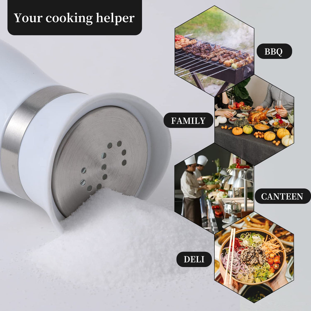 2 Pack Salt and Pepper Shakers Set, Refillable Salt Pepper with Stainless Steel Lid Container Spice Shakers Bottle for Home Kitchen, Restaurant, Picnic (White)