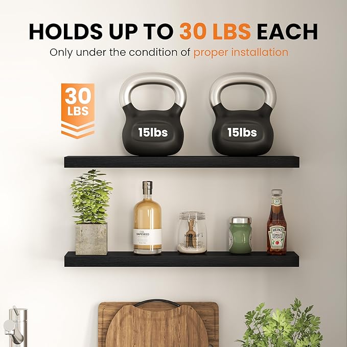 Fun Memories Floating Shelves for Wall, 24 Inch Set of 2 Rustic Wood Wall