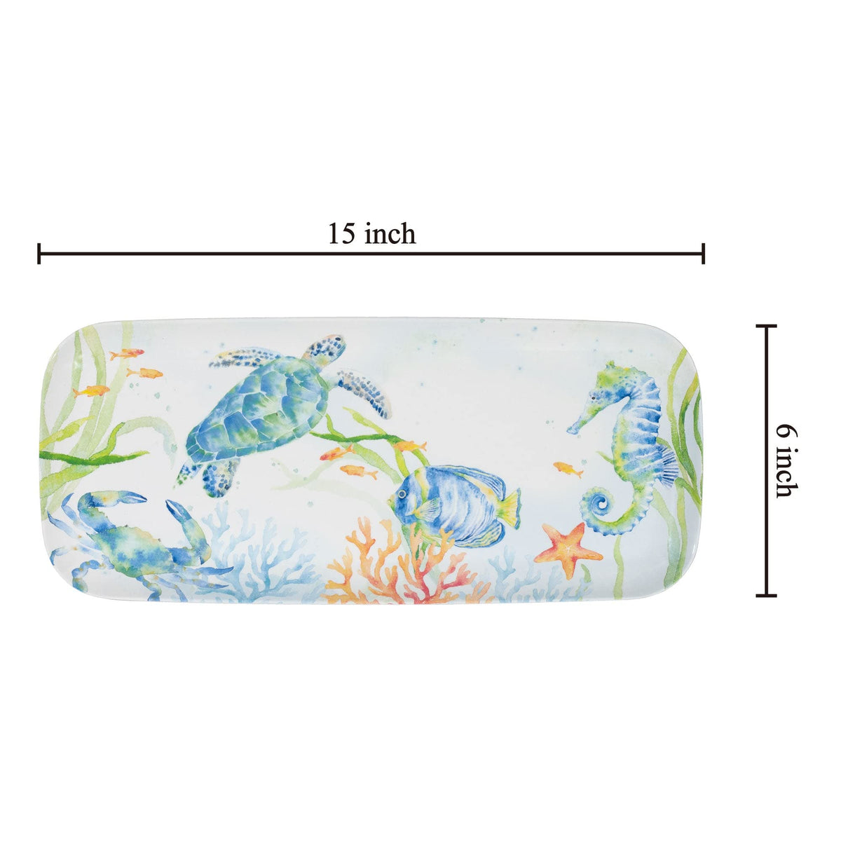 UPware Sea Life Serenade Melamine Serving Tray, 15 x 6.5 Inch Rectangular Serving Platter, BPA Free Food Tray for Party Entertaining