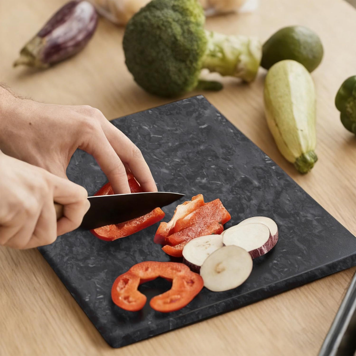 Natural Marble Stone Cutting Board for Home Kitchen,16 x 12 Inch, Marble Slab Pastry Board Large with Non-Slip Feet for Cooking,Baking, Cheese, Charcuterie, Chocolate (1, Dark Grey, Large)