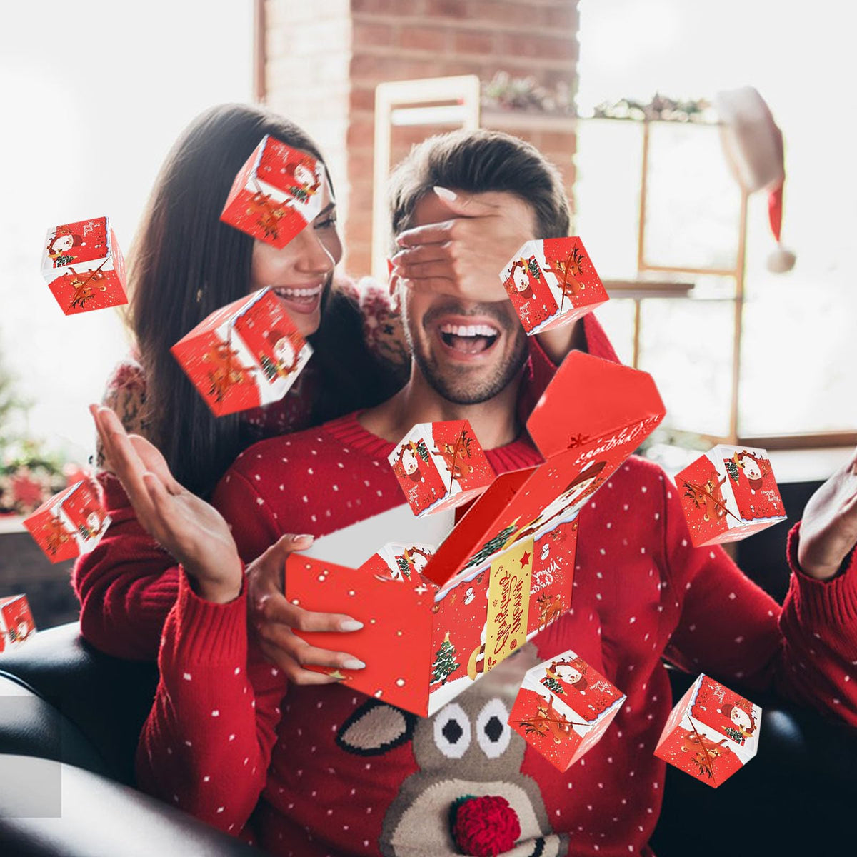 nuk8nehz8 Surprise Box Gift Box Explosion for Money, Merry Christmas Surprise Gift Boxes, Money Gift Box for Cash Gift, Explosion Gift Box for Christmas Birthday Valentine (Red 10 Boxes)