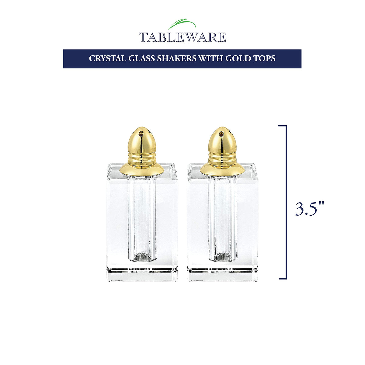 Badash Crystal Salt and Pepper Shaker Set - 3.5" Tall Spirit Hand-Cut Optical Crystal Glass Shakers with Gold Tops - Set a Beautiful Table