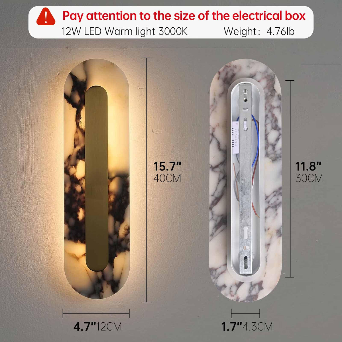 YMDHFS Alabaster Wall Sconce Oval Marble Wall Mount Light Gold Design Bathroom Vanity Light Natural Stone LED Warm Light for Living Room Bedroom Dining Room Hallway Indoor Lighting