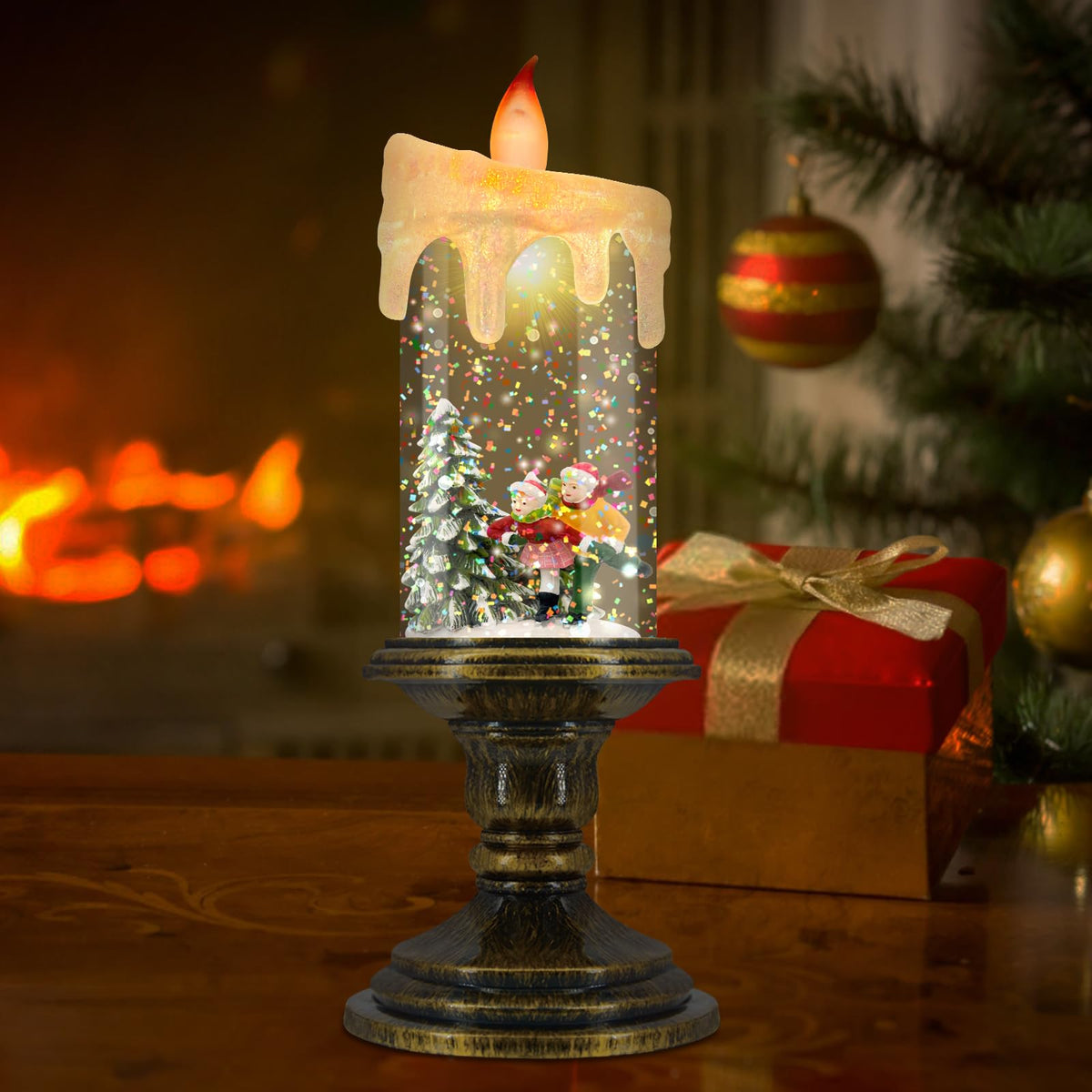 AOMIL Christmas Flameless Candles, Flickering LED Candles with Timer, Snow Globe Candle Lights for Christmas Decorations