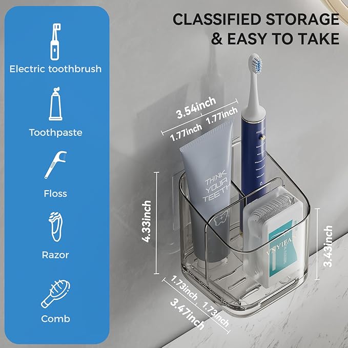 Toothbrush Holders for Bathrooms, 3 Slots Detachable Electric Toothbrush Holder