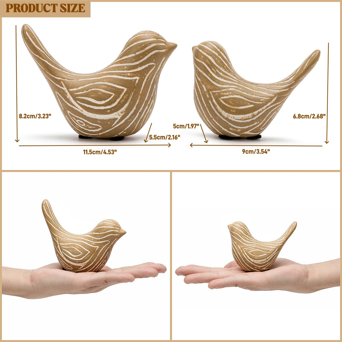 2PCS Small Birds Statues, Modern Home Decor Bird Sculptures, Animal Figurines Decorative Ornaments for Living Room, Bedroom, Office Desktop, Bookshelf, Coffee Table, Cabinets, Gifts for Bird Lovers