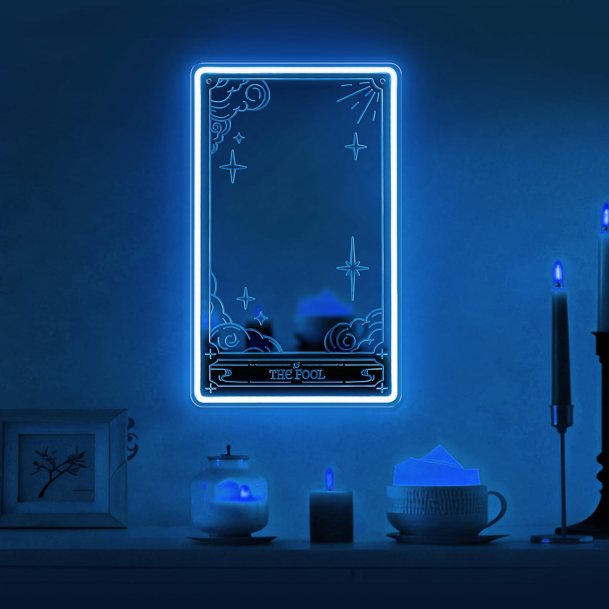 Kavaas Tarot Mirror Neon Sign - Ice Blue Mystical LED Neon Light for Occult Room Wall Decor, Witchy Art Spiritual Room Decor, Best Gifts for Fortune Teller, Tarot Enthusiast