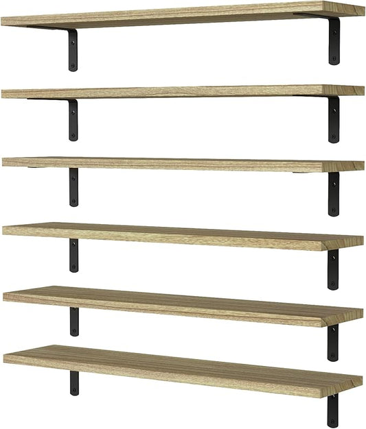 WOPITUES Wood Floating Shelves Set of 6, 24 inch Long Floating Shelves
