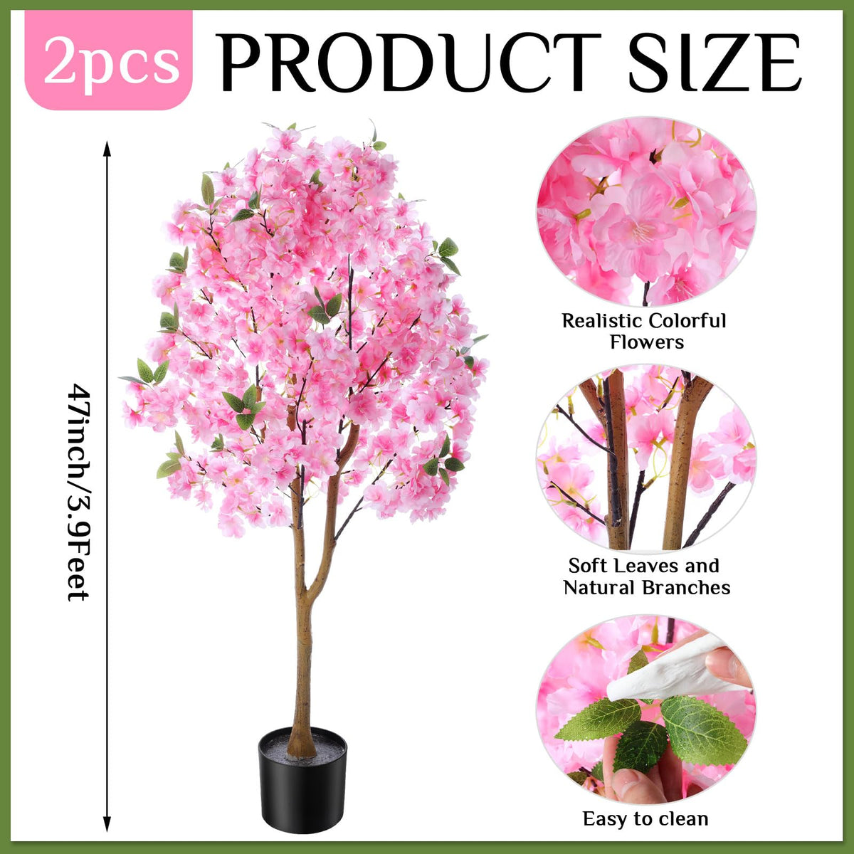 Giegxin 2 Pack Artificial Cherry Blossom Tree 3.9 FT Fake Faux Sakura Flowers Potted Plant Indoor with Plastic Nursery Pot for Home Porch Bedroom House Entryway Office Outdoor(Pink)