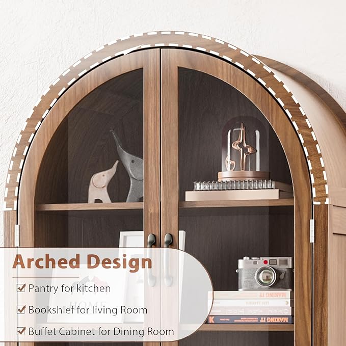 Arched Display Cabinet with Acrylic Glass Doors, 70.9'' Tall Curio Cabinet with